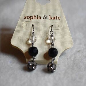 Sophia & Kate New Black/Silver Tone Rhinestone Accent Dangle Hook Earrings